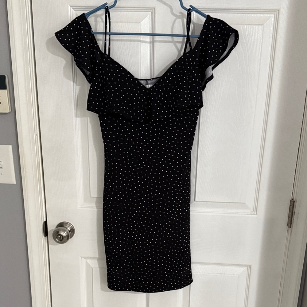 Emerald Sundae Black Polka Dot Ruffle Mini Dress